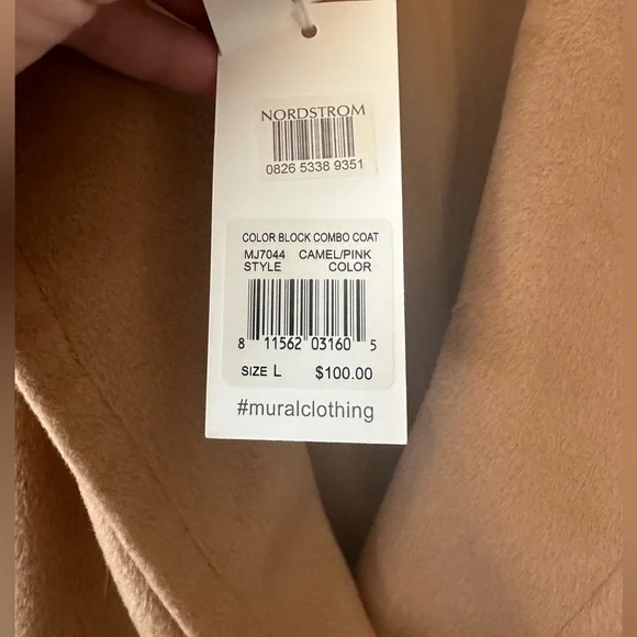 Mural Color Block Combo Coat in Camel & Pink - NWT Size L - Picture 6 of 6